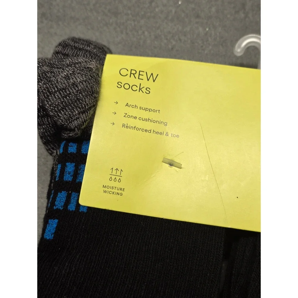 All in Motion 6 Pack Crew Socks Black Multi Shoe Size 3-7 Arch Support Cushioned